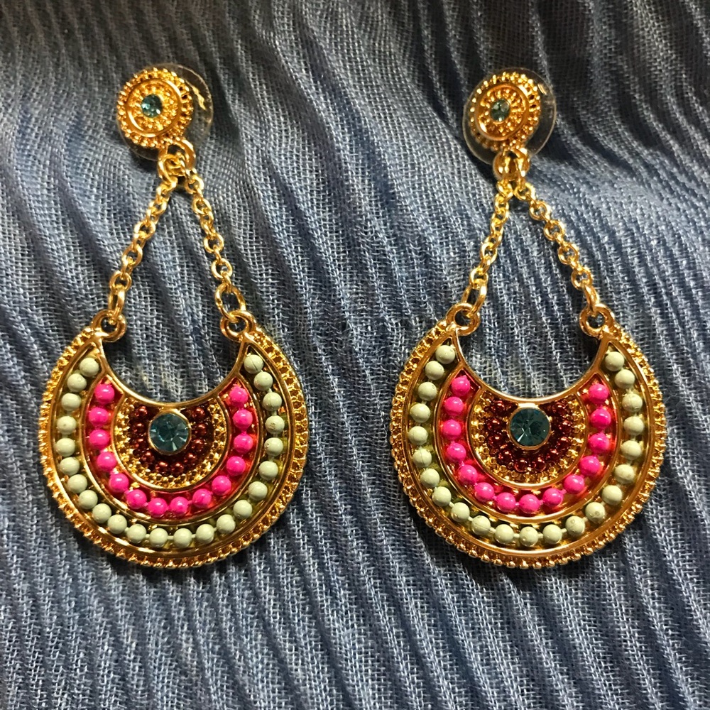 NEW Boho Ethnic Multicolor Dangle Post Earrings